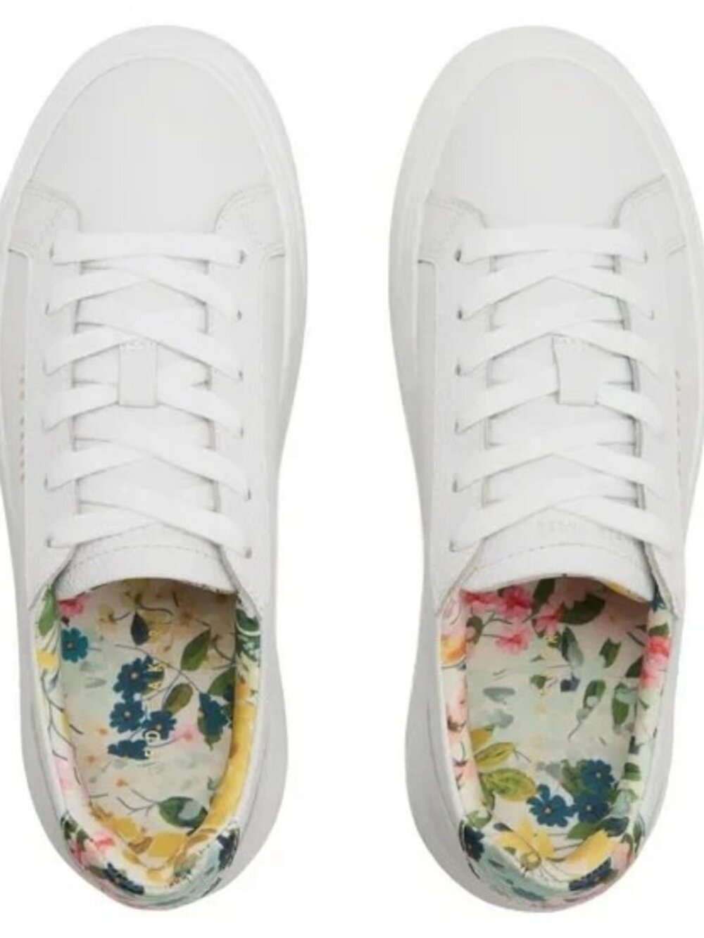 Ted Baker Women Maisie Leather Court Sneaker White Floral Low Top Platform Shoes